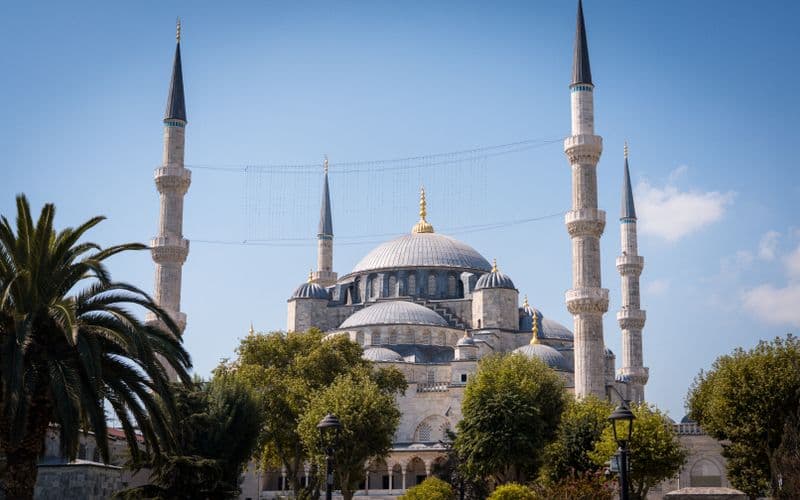 The Blue Mosque under a bright sky, Istanbul