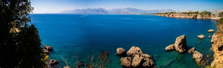 Rocky coastline and blue water, Antalya
