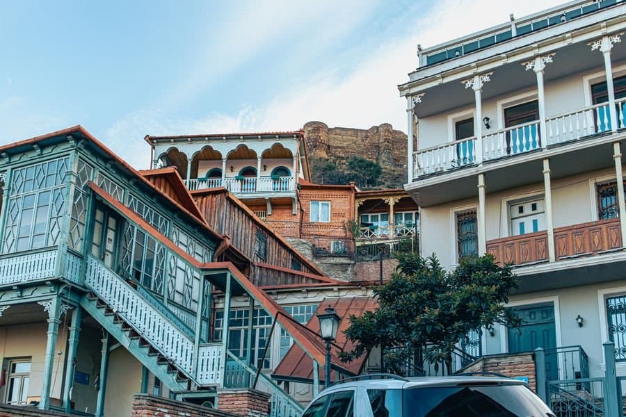 Carved wooden balconies in Tbilisi old town